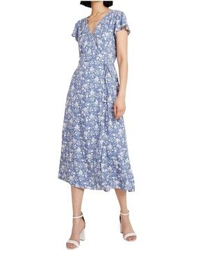 GAP Blue Floral Midi Wrap Dress Size Small
